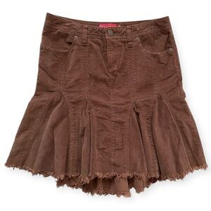 SO stretch Y2K vintage women’s corduroy frayed hem trumpet skirt brown size 5/10